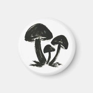 Minimalistische Pilze – Tintenpinsel Wald Trio auf Magnet