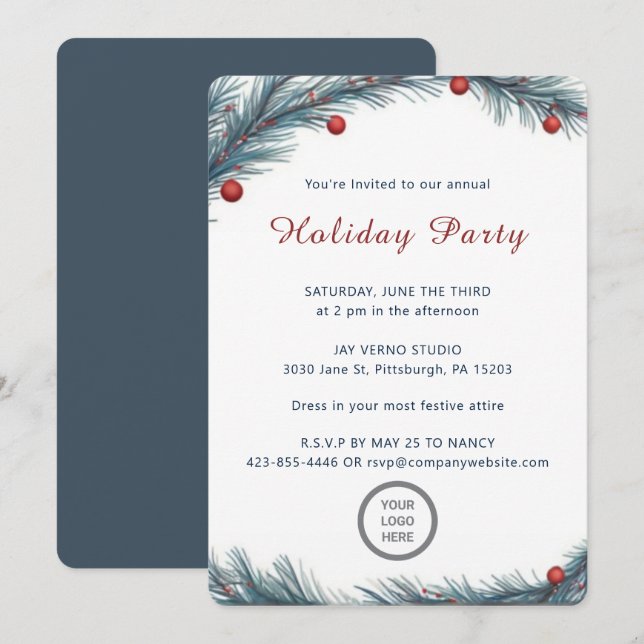 Minimalistische Pine Bough Annual Company Holiday  Einladung (Vorne/Hinten)