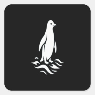Minimalistische Pinguin-Linienkunst Winterwelle Mo Quadratischer Aufkleber