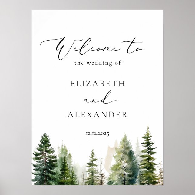 Minimalistische Pinienbäume Hochzeitsempfang Poster (Vorne)