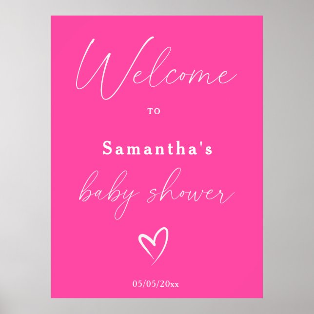 Minimalistische Pink Baby Dusche Empfang Poster (Vorne)
