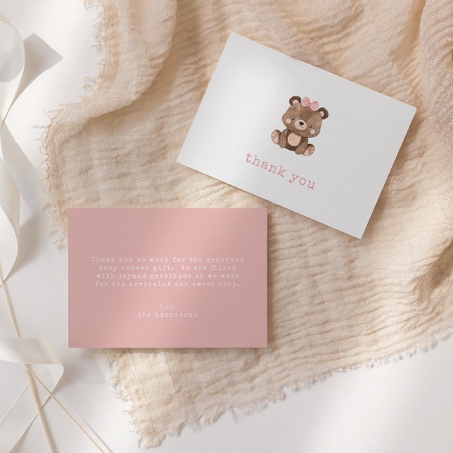 Minimalistische Pink Bear Girl Babydusche Dankeskarte (Von Creator hochgeladen)