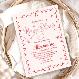 Minimalistische Pink Bow Doodle Kinderdusche Einladung