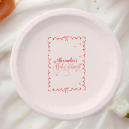 Minimalistische Pink Bow Doodle Kinderdusche Pappteller