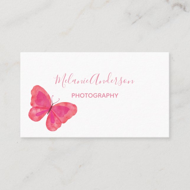 Minimalistische Pink Butterfly-Visitenkarte Visitenkarte (Vorderseite)