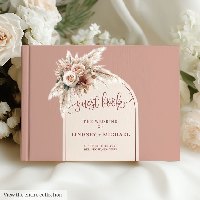 Minimalistische Pink Pampas Arch Floral Hochzeit Gästebuch (Minimalist Dusty Pink Pampas Arch Floral Wedding Book)