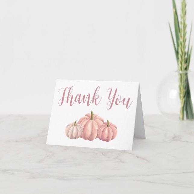 Minimalistische Pink Pumpkin Fall Baby Dusche Dankeskarte (Vorderseite)