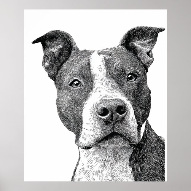 Minimalistische Pitbuli-Silhouette Schwarz-Weiß Poster (Vorne)