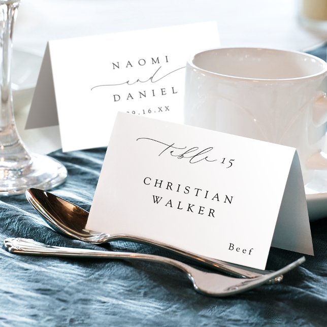Minimalistische Platzkarte für moderne Drehbücher Tischnummer (Minimalist Modern Chic Script Foldable Place Card)