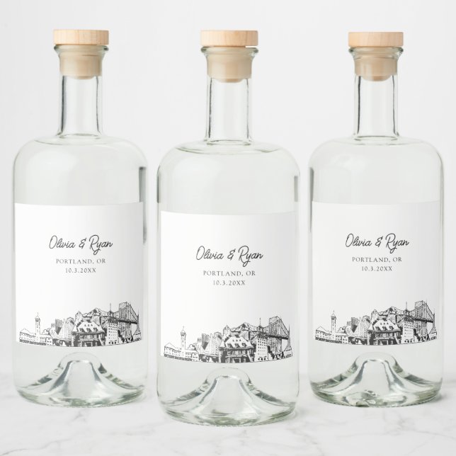 Minimalistische Portland Wedding Custom Alkoholflaschenetikett (Flaschen)