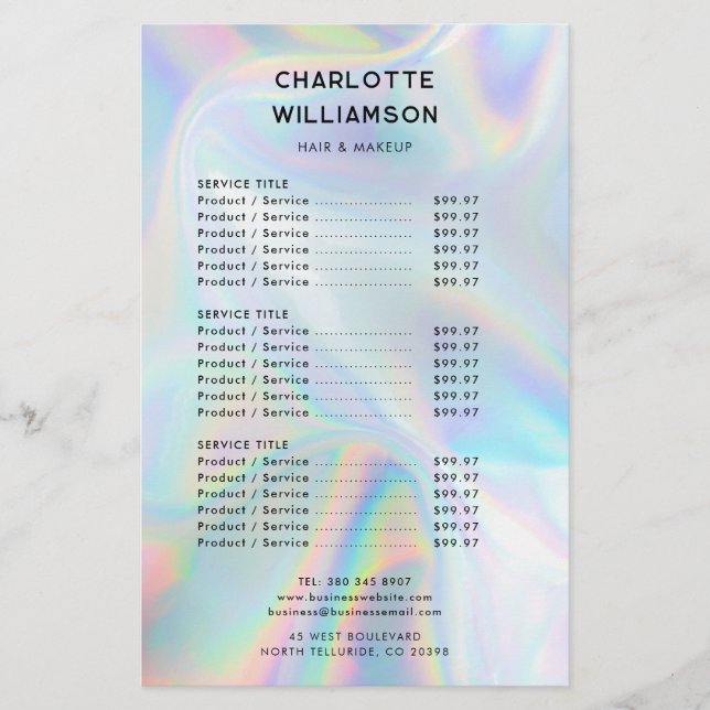 Minimalistische Preisliste für Unternehmen Flyer (Vorne)