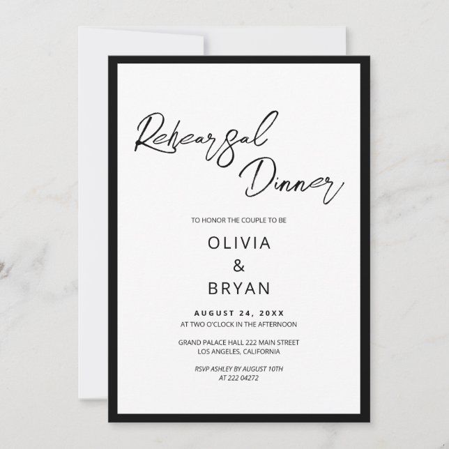 Minimalistische Probe für Schwarzes Skript Einladung (Vorderseite)