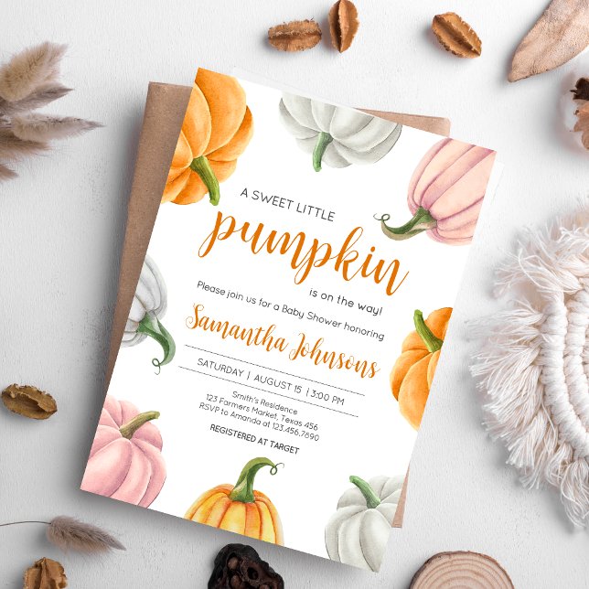 Minimalistische Pumpkin Fall Baby Dusche Einladung (Minimalist Pumpkin Baby Shower Invitation)