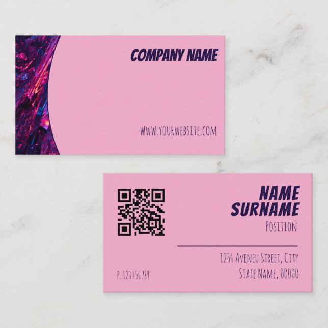 Minimalistische QR-blaue lila rosa Visitenkarte (Vorne/Hinten)