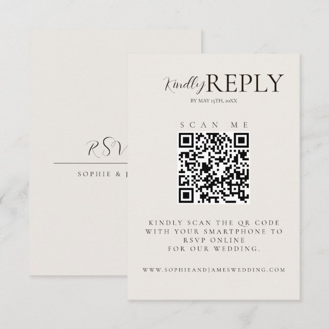 Minimalistische QR-Code-Kalligrafie-RSVP-Karte RSVP Karte (Vorne/Hinten)