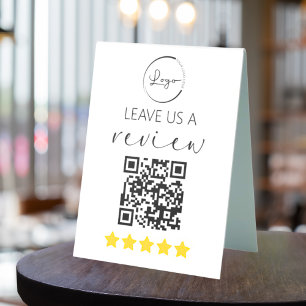 Minimalistische QR Verlasse uns ein Rezensionslogo Tischaufsteller