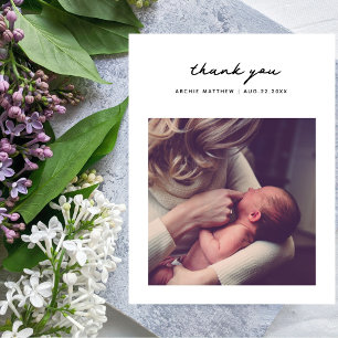 Minimalistische quadratische Foto-Baby-Shower-Dank Postkarte