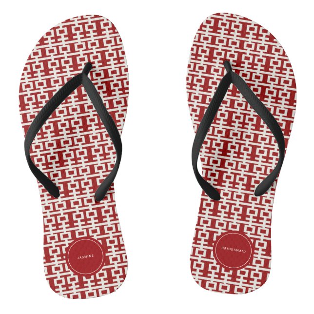 Minimalistische Red Double Happiness Chinesische H Flip Flops (Fußbett)