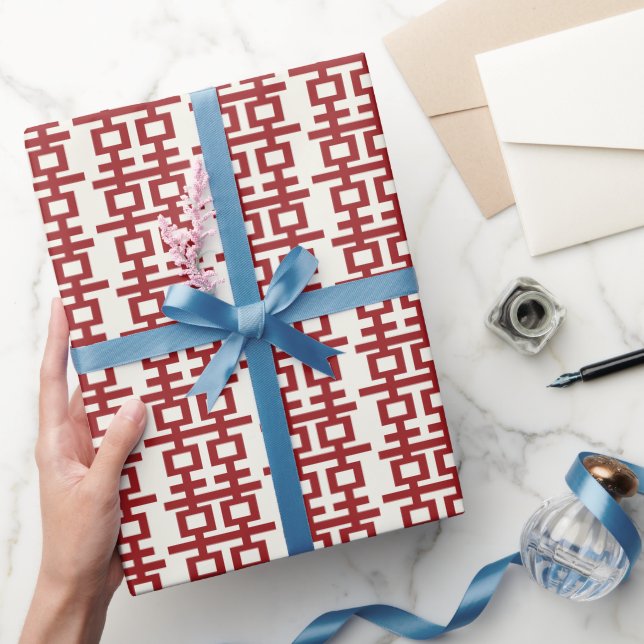 Minimalistische Red Double Happiness Chinesische H Geschenkpapier (Schenken)