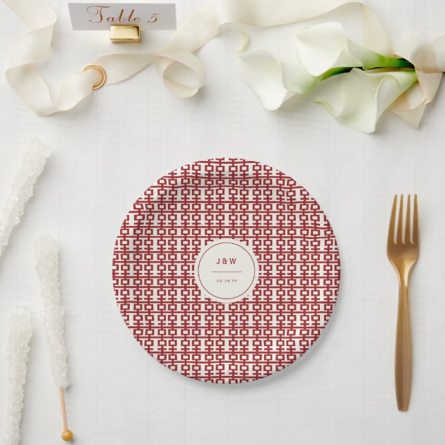 Minimalistische Red Double Happiness Chinesische H Pappteller (Hochzeit)