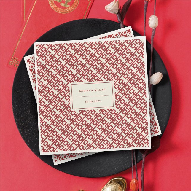Minimalistische Red Double Happiness Chinesische H Serviette (Minimalist Red Double Happiness Chinese Wedding Napkins @ fatfatin_red_knot)