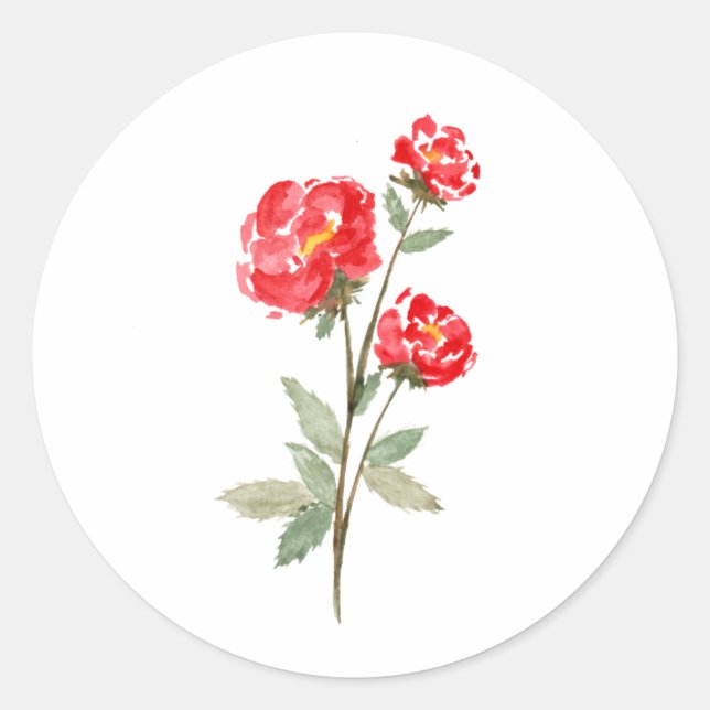 Minimalistische Red Watercolor-Rose Runder Aufkleber (Vorderseite)