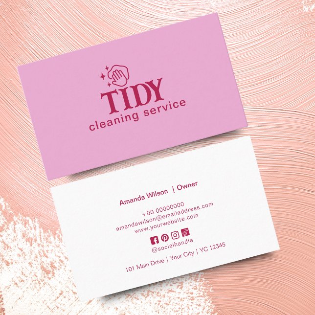 Minimalistische Reinigungsservice in Rosa Visitenkarte (Von Creator hochgeladen)