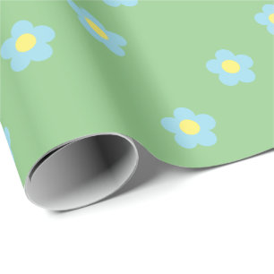 Minimalistische Retro 90er Y2k Pastellblau Blumen Geschenkpapier