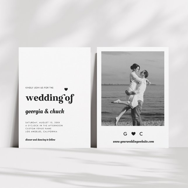 Minimalistische Retro Black & White Monogram Weddi Einladung (Von Creator hochgeladen)