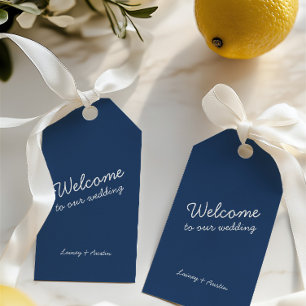 Minimalistische Retro-Blau-Hochzeitsgeschenk-Anhän Geschenkanhänger