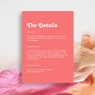 Minimalistische Retro Coral Pink Hochzeitsdetails Begleitkarte
