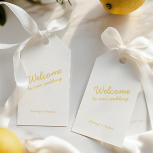 Minimalistische Retro-Gelbe Hochzeitsmarke Geschenkanhänger