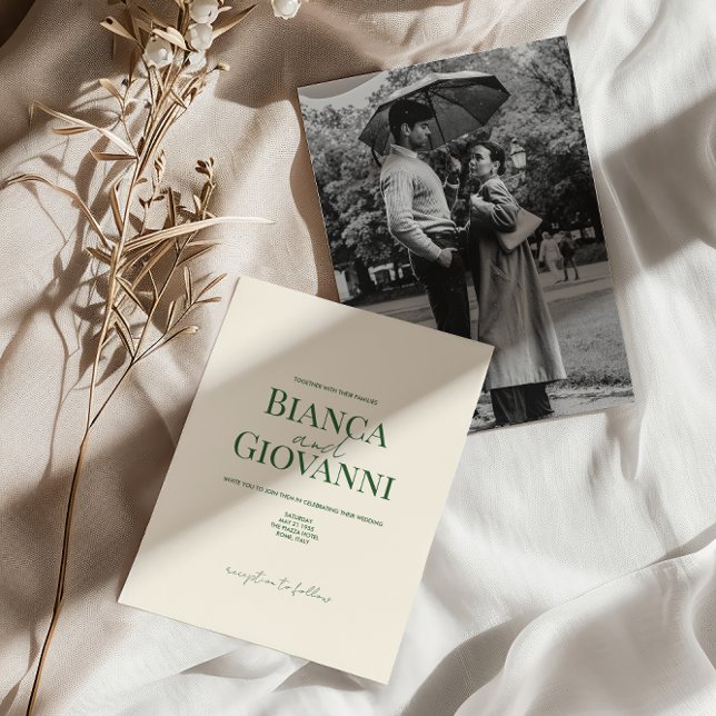 Minimalistische Retro-Grüne Typografie-Hochzeit Einladung (Von Creator hochgeladen)