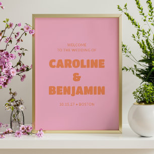 Minimalistische Retro-Rosa- und Orange-Hochzeitsbe Poster