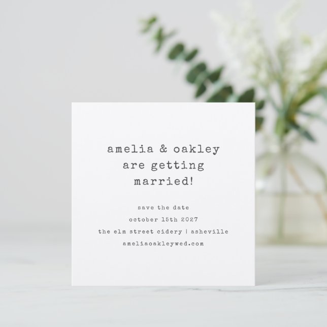 Minimalistische Retro-Schreibmaschine Black Kraft  Save The Date (Stehend Vorderseite)