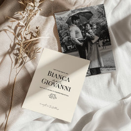 Minimalistische Retro-Schwarztypografie-Hochzeit Einladung