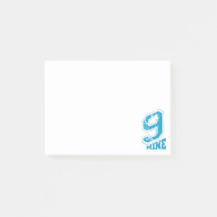 Minimalistische Retro Typografie Blue Number Nine Post-it Klebezettel