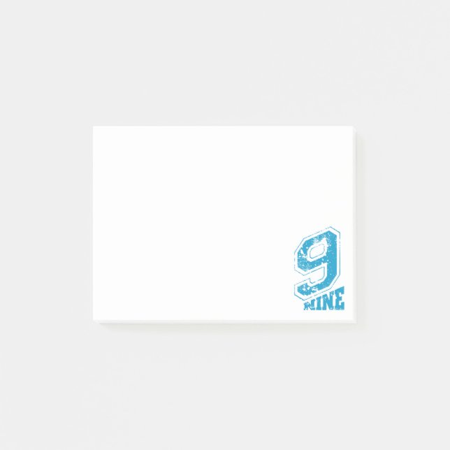 Minimalistische Retro Typografie Blue Number Nine Post-it Klebezettel (Vorderseite)