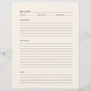 Minimalistische Rezeptseite Letter Größe Modern El