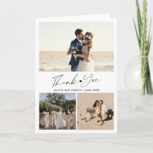 Minimalistische romantische 3-Foto-Strandhochzeit Dankeskarte