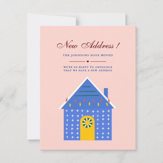 Minimalistische Rosa Blue House Neue Zuhause, die  Ankündigung (Vorderseite)