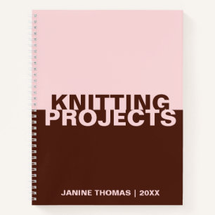 Minimalistische, rosa, braune Textstich-Projekte Notizbuch