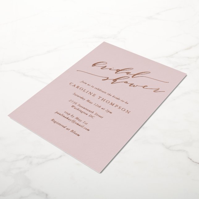 Minimalistische Rosa Brautparty Rose Gold Folieneinladung (Gedreht)