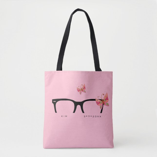 Minimalistische Rosa Butterfly Brille Totbeutel Tasche (Vorderseite)