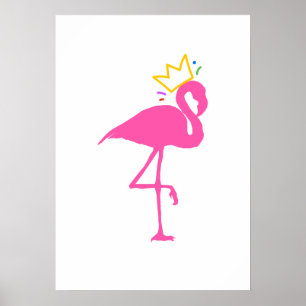 Minimalistische rosa Flamingo-Goldkrone-Wandkunst Poster