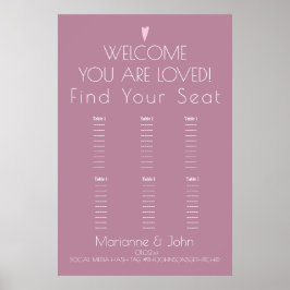 Minimalistische Rosa Herz-Hochzeitstabelle Poster