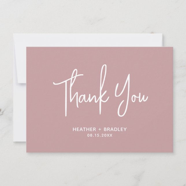 Minimalistische rosa Moderne Hochzeit Dankeskarte (Vorderseite)