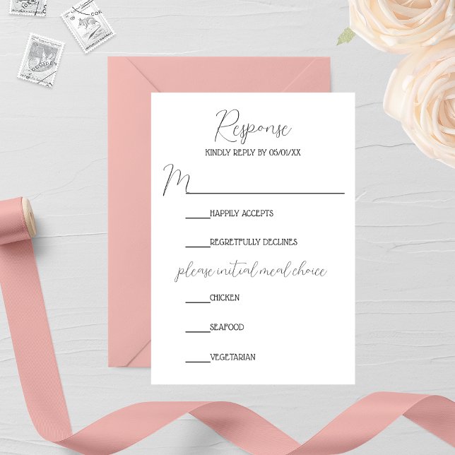 Minimalistische Rosa-Monogramm-Hochzeit RSVP Karte (Von Creator hochgeladen)