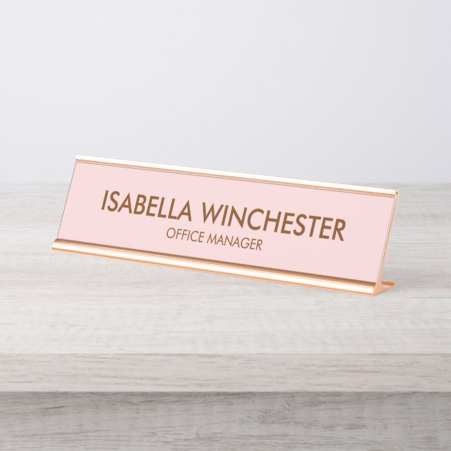 Minimalistische Rosa Rosa Rosa Titel Stilvoll eleg Schreibtischnamensplakette (Vorderseite )