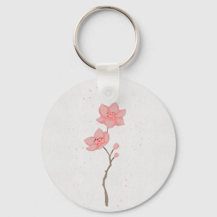Minimalistische rosa Sakura-Kirschblüten-Blumenkun Schlüsselanhänger